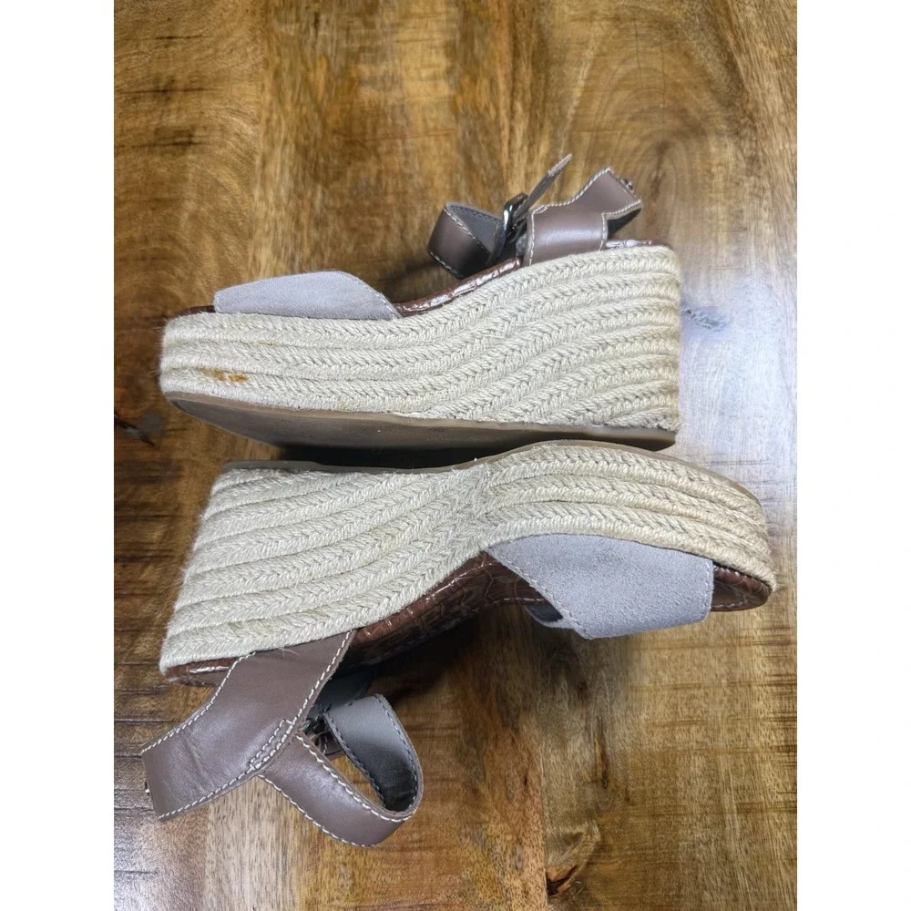 Sam Edelman Womens Size 6.5 Gray Suede Espadrille Wedge Sandals Ankle Strap